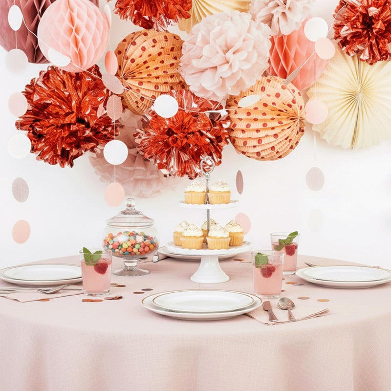 PapaKit Premium Paper Decoration Set - Pom Pom, Honeycomb and Accordion Lantern (Dusty Rose Bloom with Metallic Rose Gold) Birthday Party Baby Shower Bride to Be Engagement Wedding Events - Image 1